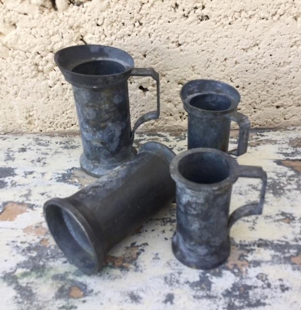 Franse maatkannetjes tin 4 stuks, Ophalen of Verzenden, Gebruikt, Overige materialen