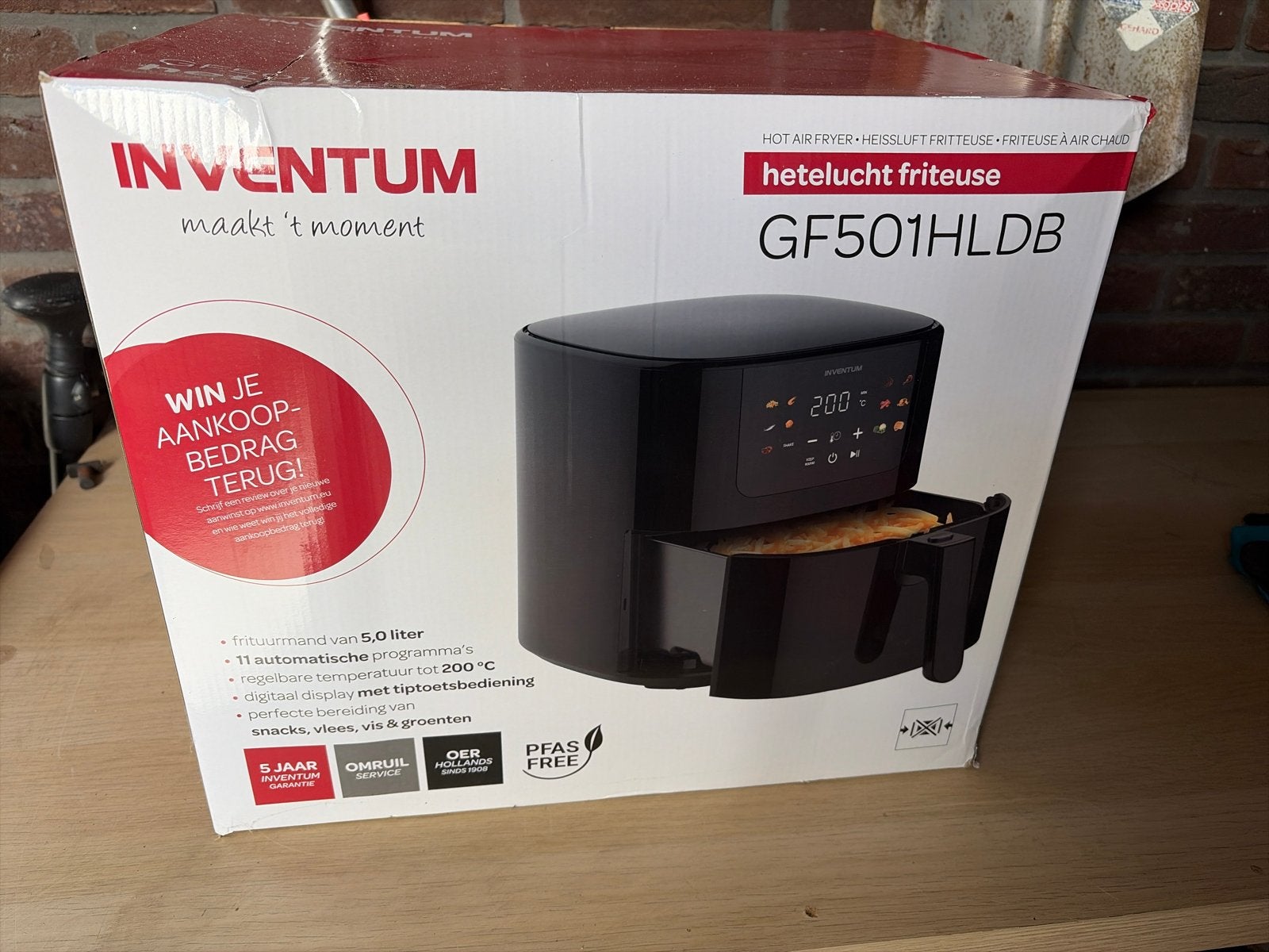 Inventum Hetelucht Friteuse GF501HLDB - 5.0L, 4 liter of meer, Ophalen of Verzenden, Nieuw