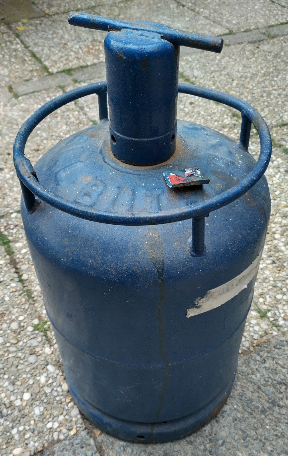 Oude blauwe gasfles, decoratie of project, Ophalen, Gebruikt