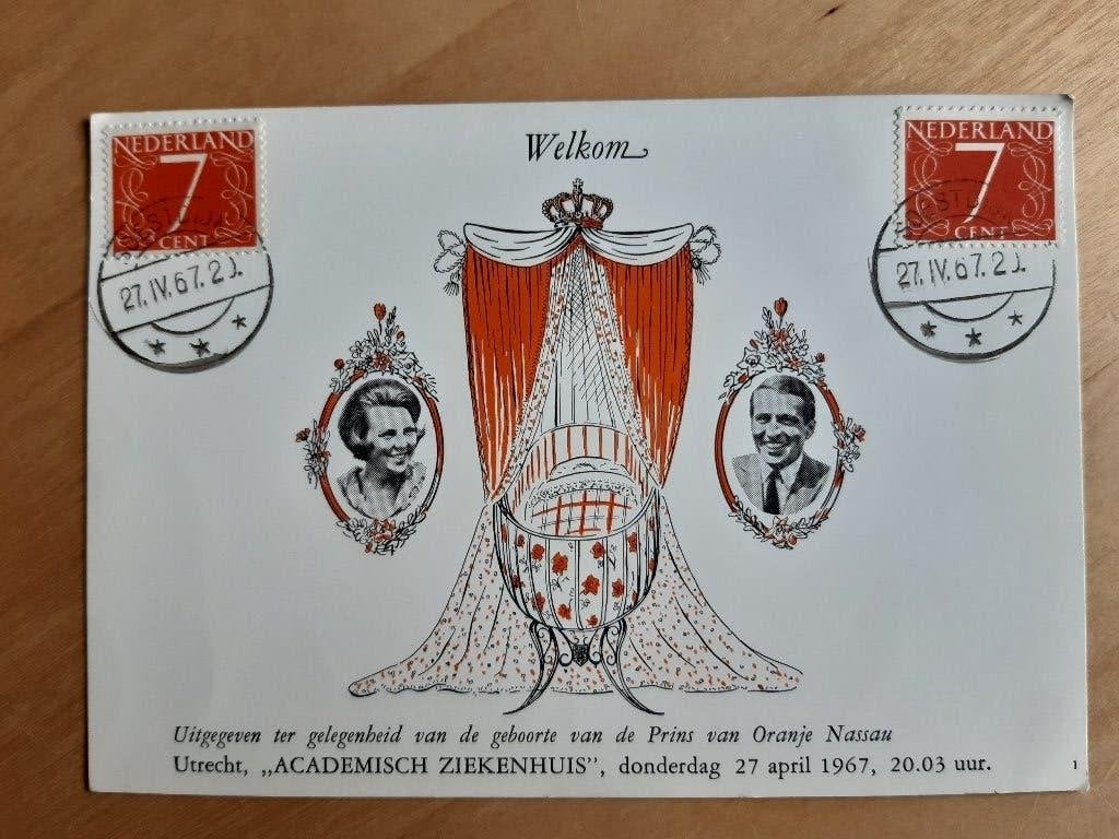 Herinneringsenveloppen geboorte Willem Alexander, € 3,=, Ophalen of Verzenden, Zo goed als nieuw, Nederland, Kaart, Foto of Prent