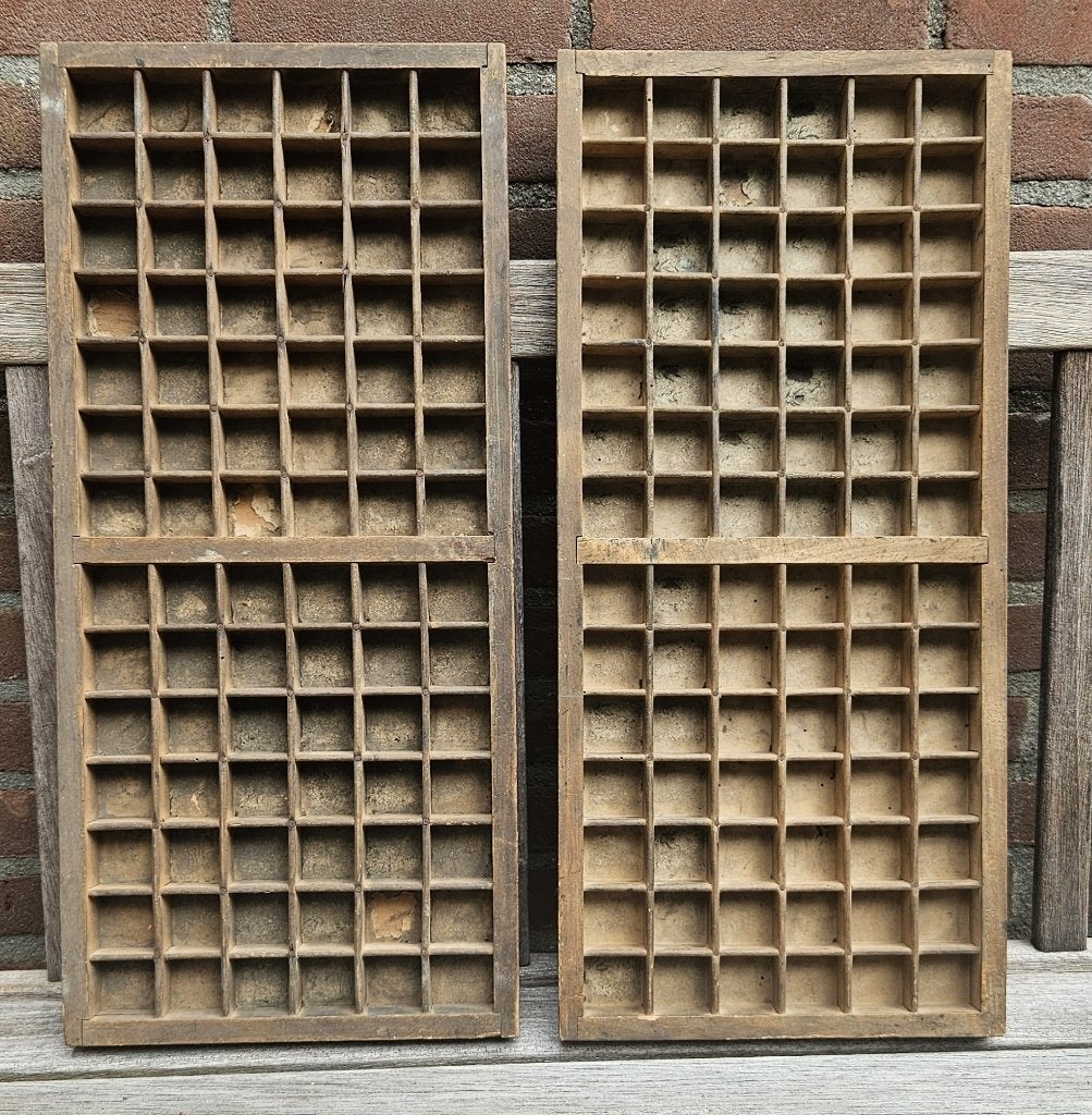 Set van 2 Vintage Houten Letterbakken (#5) - Decoratief, Huis en Inrichting, Gebruikt, 30 cm, Hout, Vintage