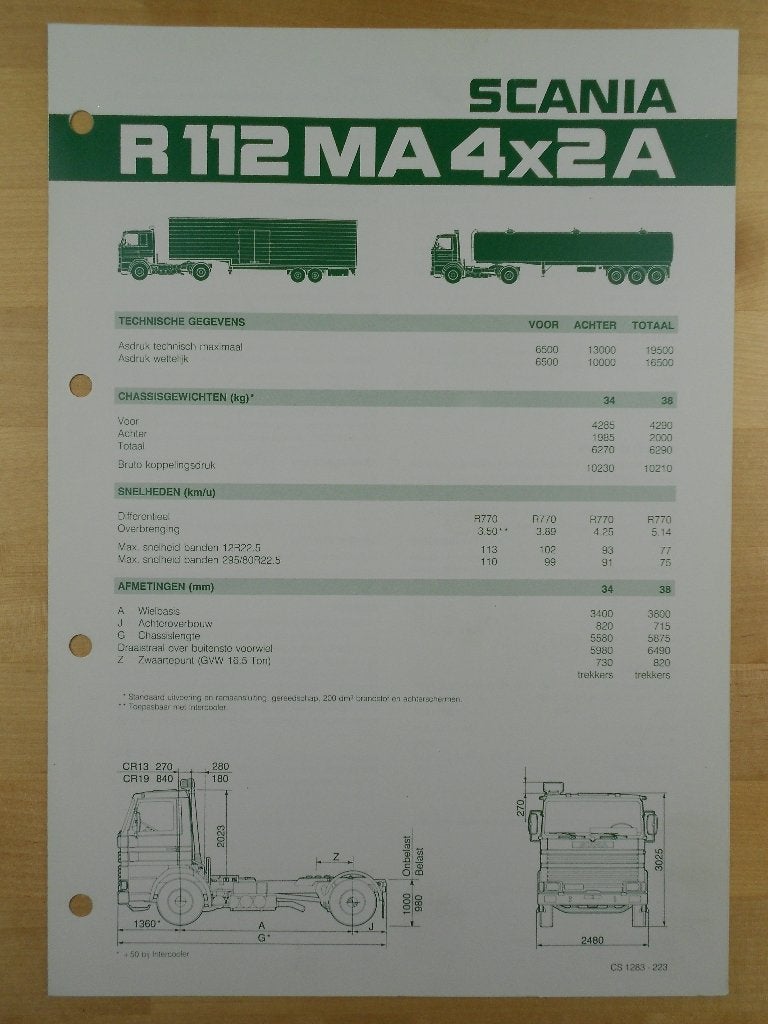 Scania R112 MA 4x2 1983 Specificatie Brochure R 112, Ophalen of Verzenden, Zo goed als nieuw, Overige merken, Scania
