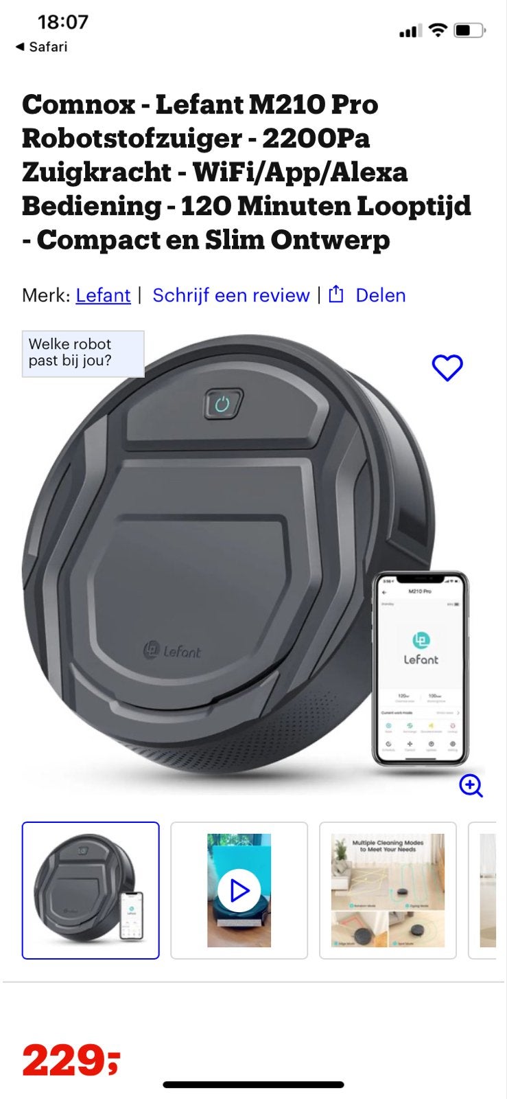 Lefant M210 Pro Robotstofzuiger - 2200Pa Zuigkracht, Ophalen, Overige merken, Nieuw, Robotstofzuiger