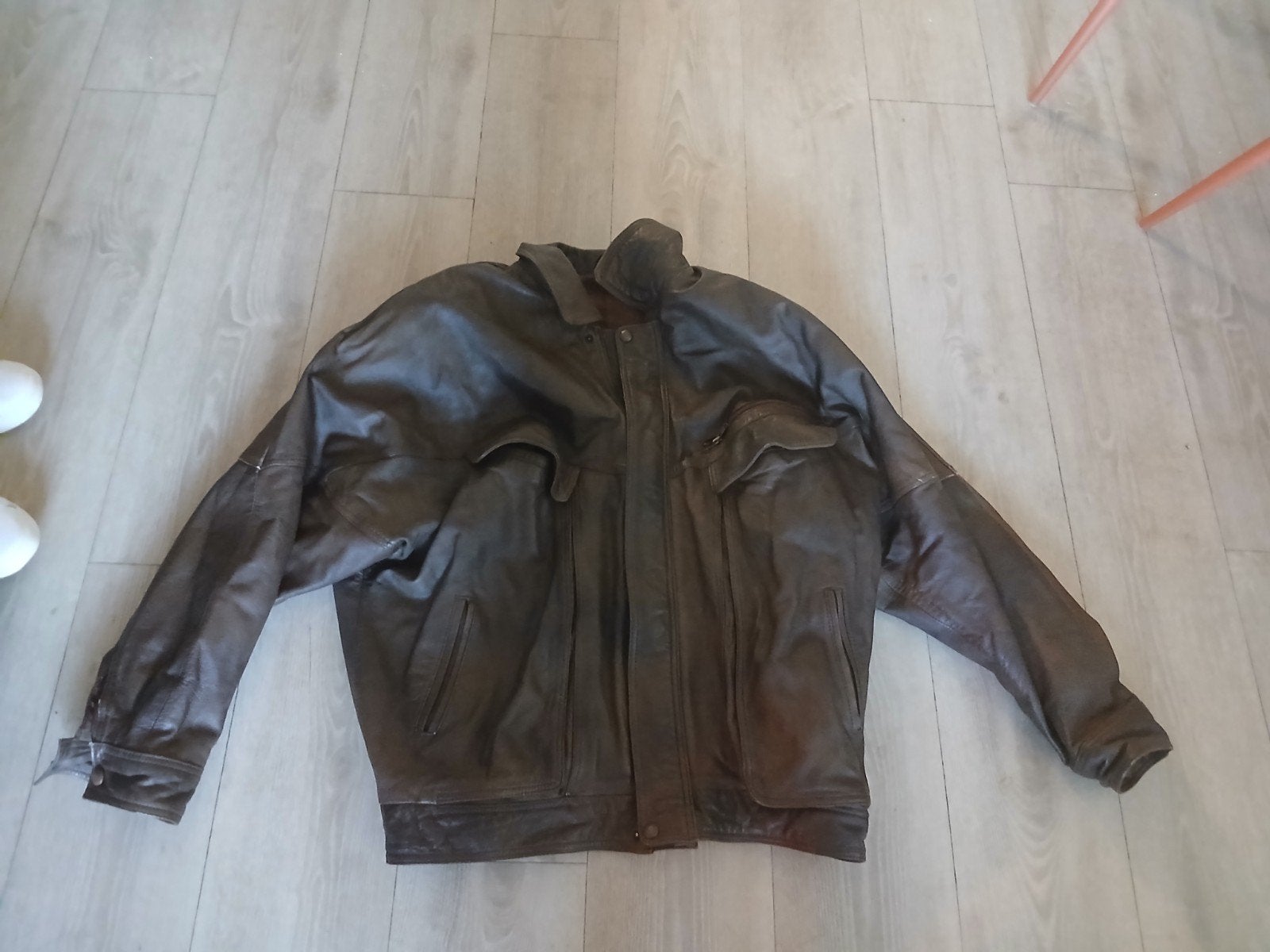 Vintage bruine leren jas, maat 68, Maat 38/40 (M), Bruin, Ophalen of Verzenden, Onbekend