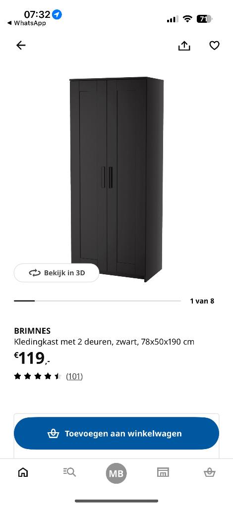 Kledingkast (ikea Brimnes), Huis en Inrichting, Ophalen, Met deur(en), 100 tot 150 cm, Zo goed als nieuw