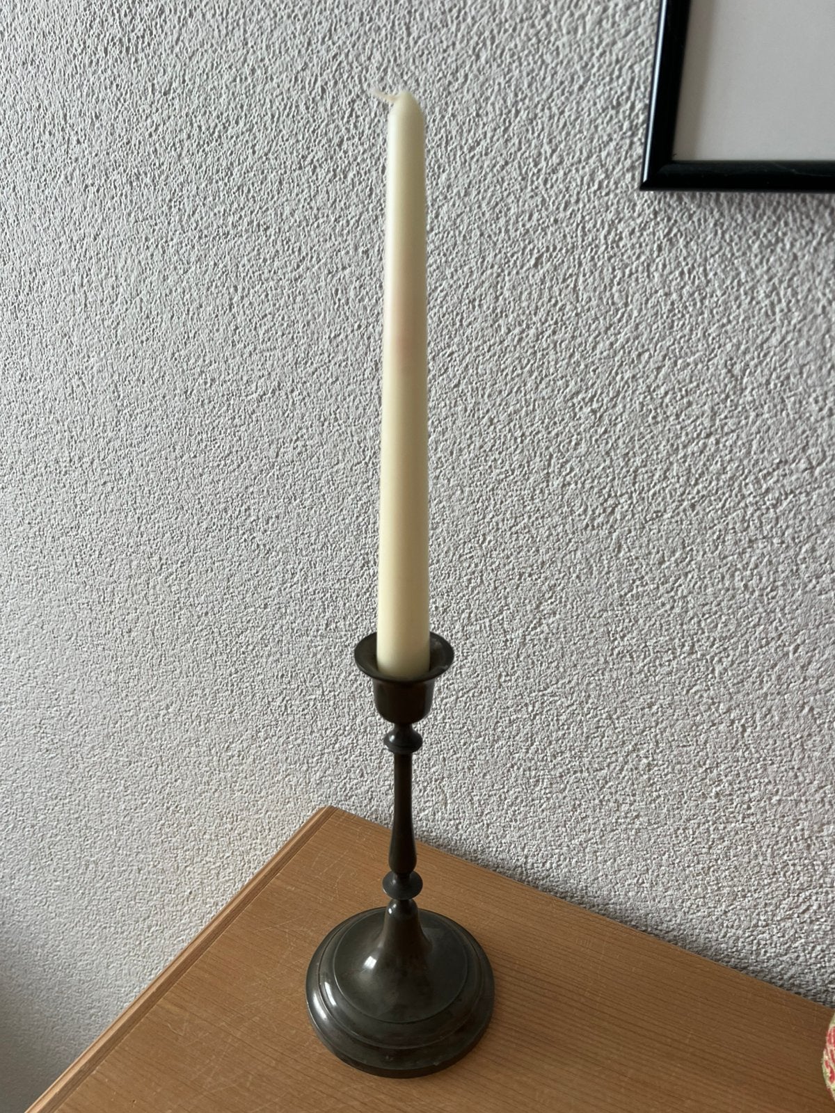 Vintage tinnen kandelaar, kaars en vaas, Ophalen of Verzenden, Overige materialen