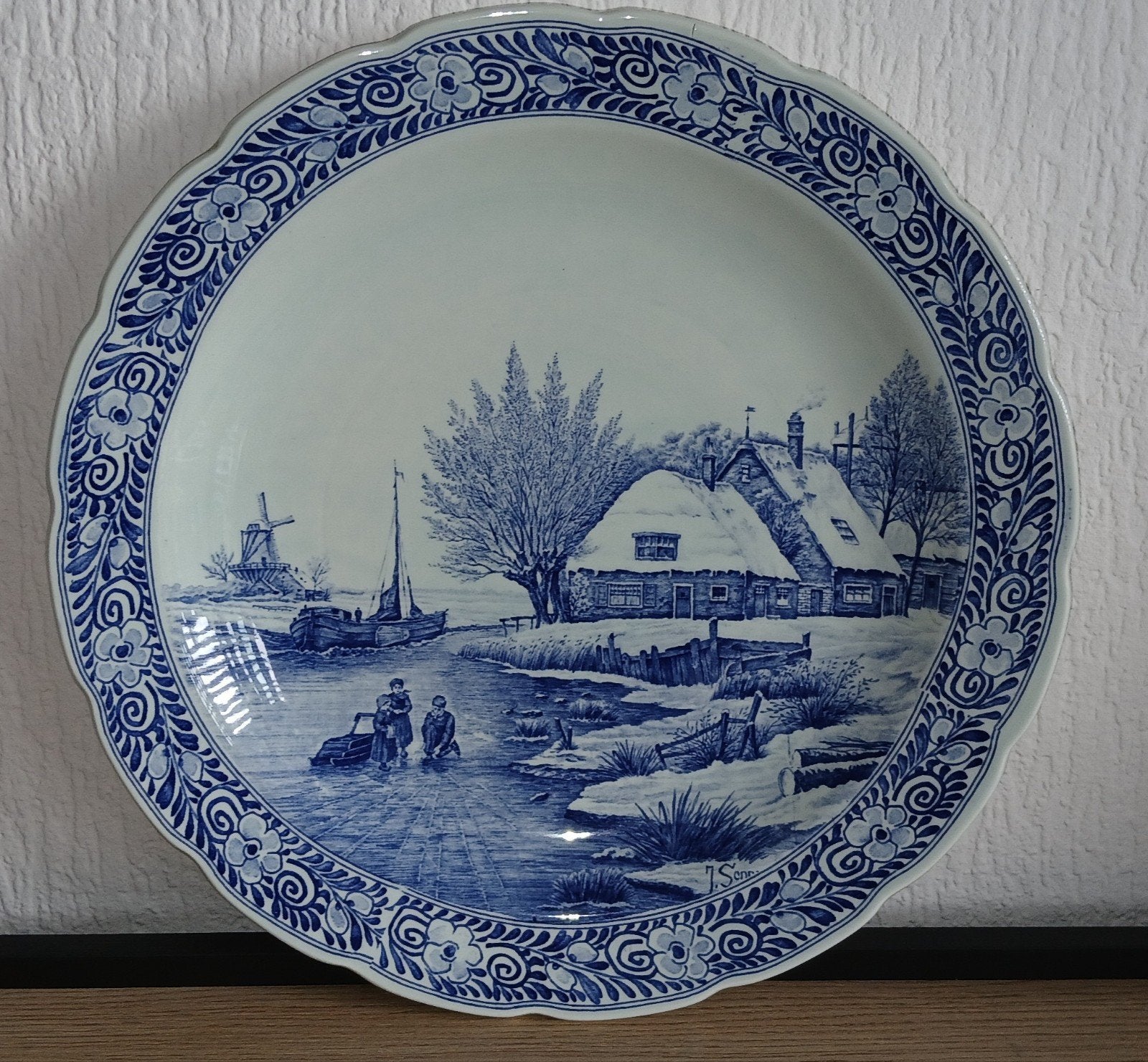 Delftsblauw wandbord met winterlandschap, Ophalen
