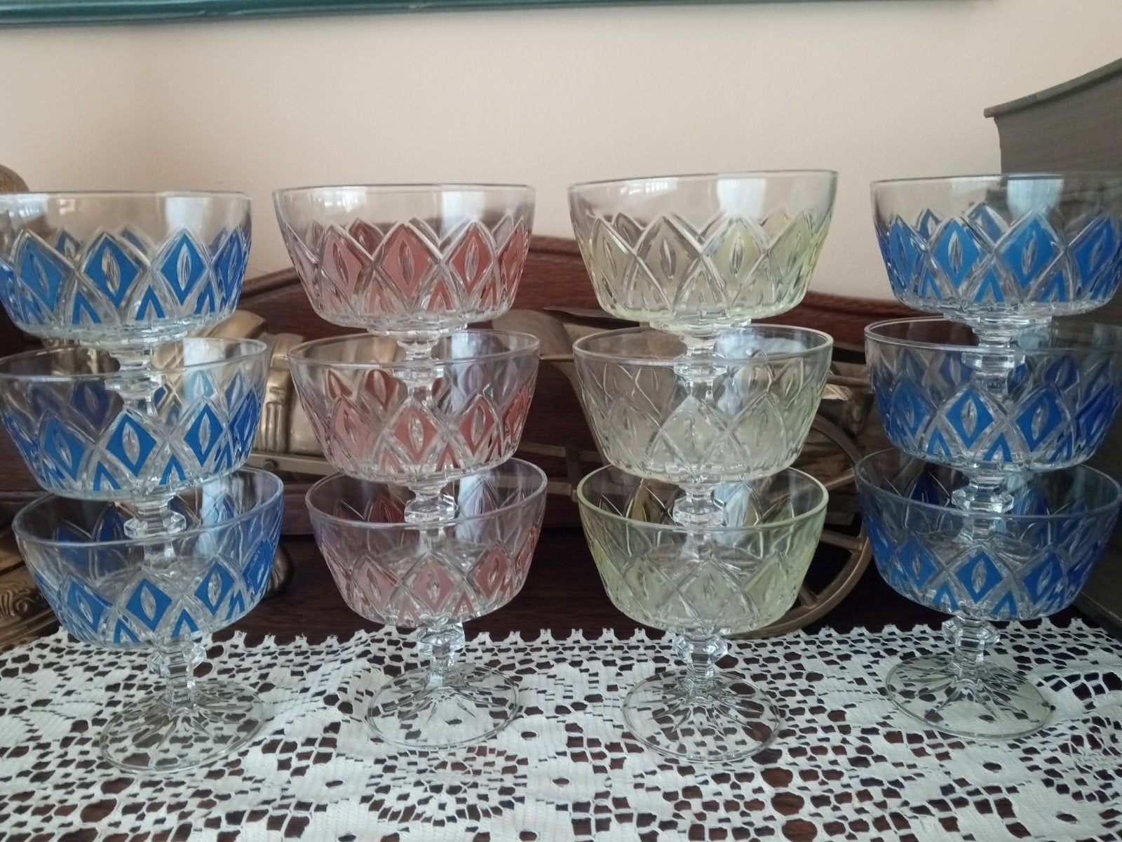 Vintage glazen dessertcoupes - set van 12, Ophalen
