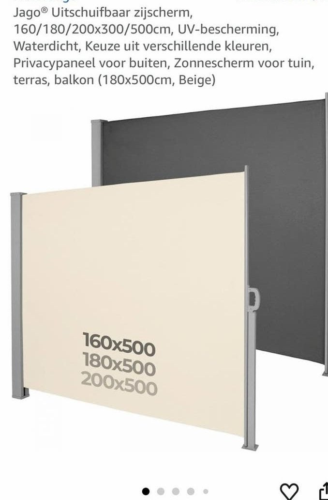 Jago Uitschuifbaar Zijscherm - Beige - 180x500cm, Overige typen, 450 cm of meer, Nieuw, Ophalen of Verzenden