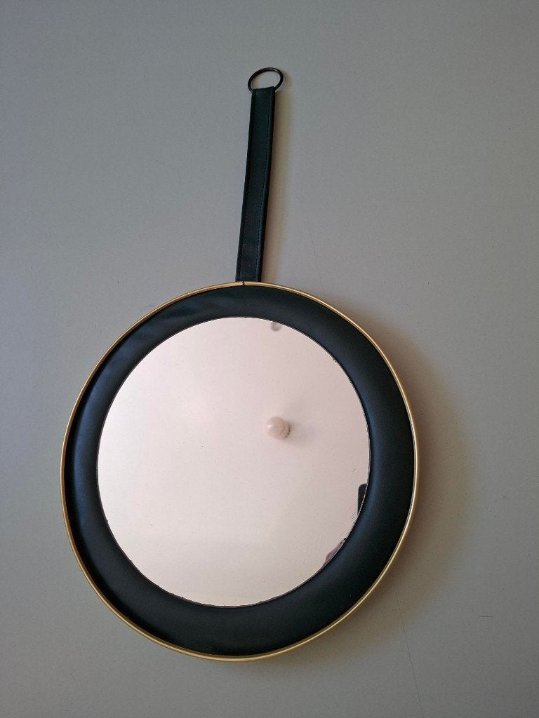 vintage mid century spiegel wandspiegel halspiegel jaren 60, Minder dan 50 cm, Gebruikt, Rond, Ophalen of Verzenden