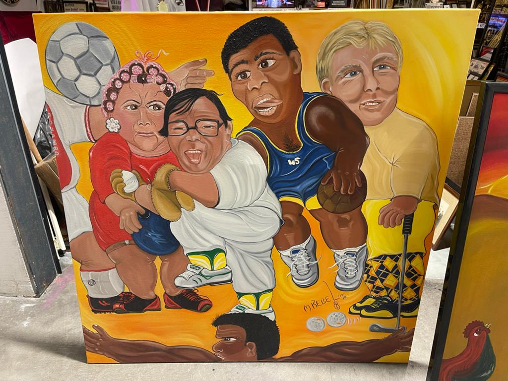 Uniek Schilderij: Sportieve Karikaturen (Gesigneerd), Ophalen