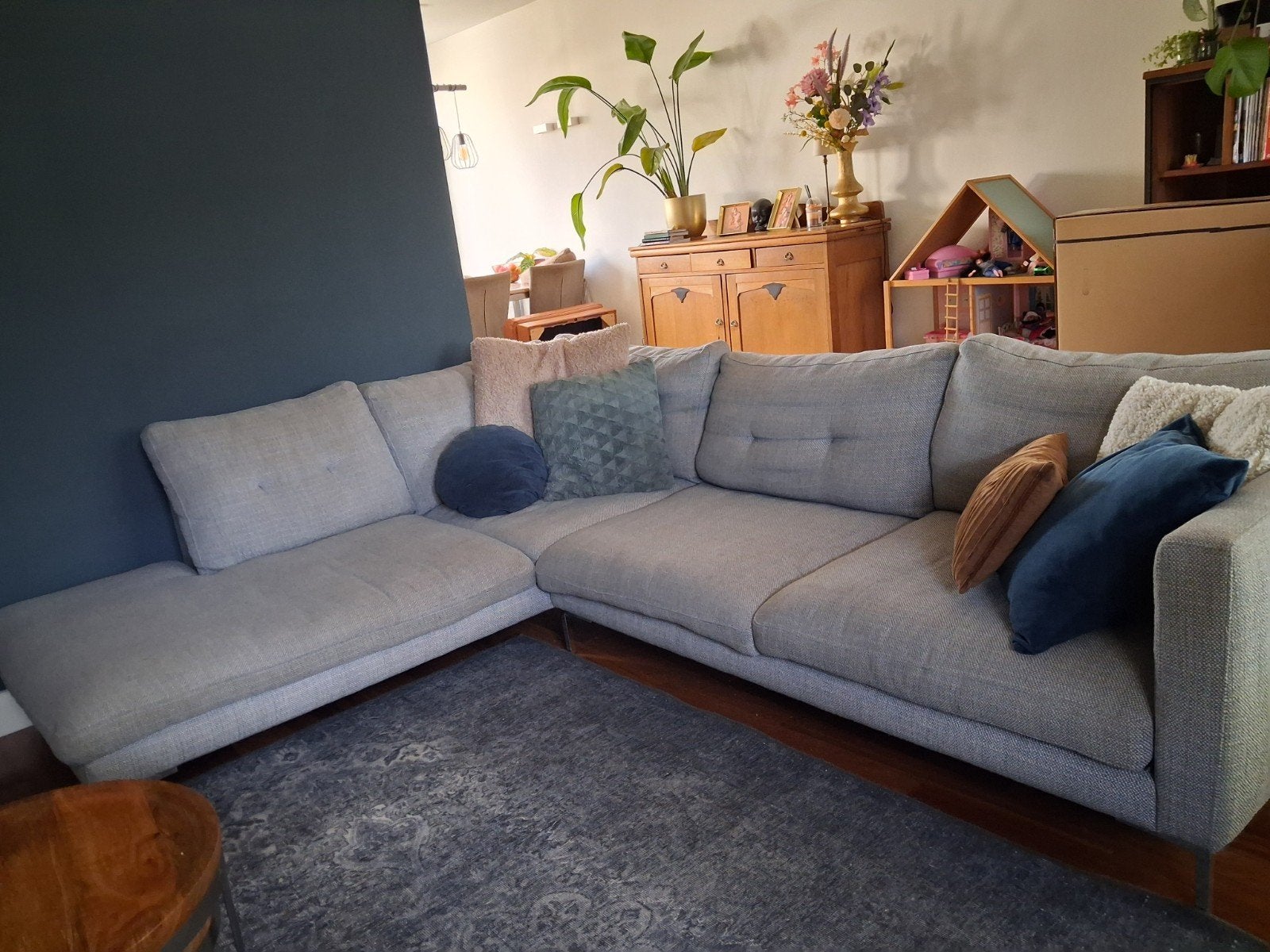 Grijze bank met chaise longuegedeelte, Ophalen, Gebruikt