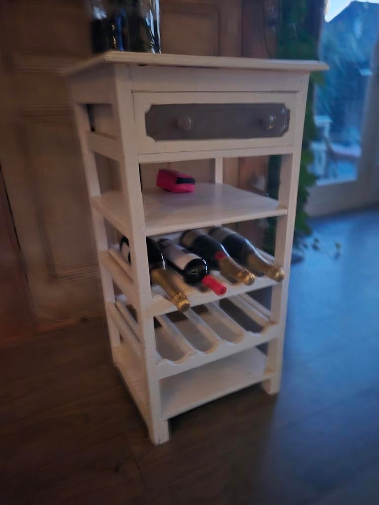 Oud Frans Wijnkastje met Lade - Wit, Ophalen of Verzenden, Gebruikt