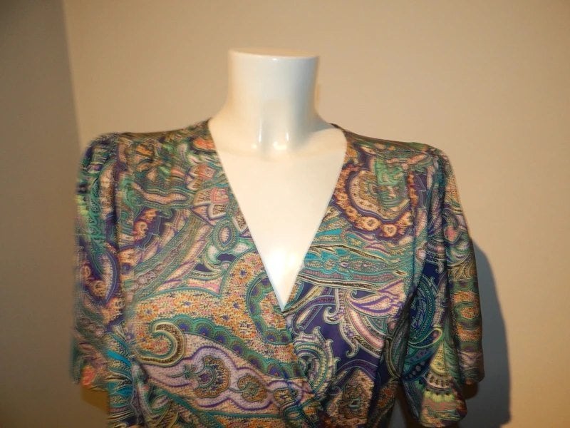 Dream Catcher beeldschone zijde wrapdress paisley kleur 38, Maat 38/40 (M), Zo goed als nieuw, Dream Catcher, Onder de knie