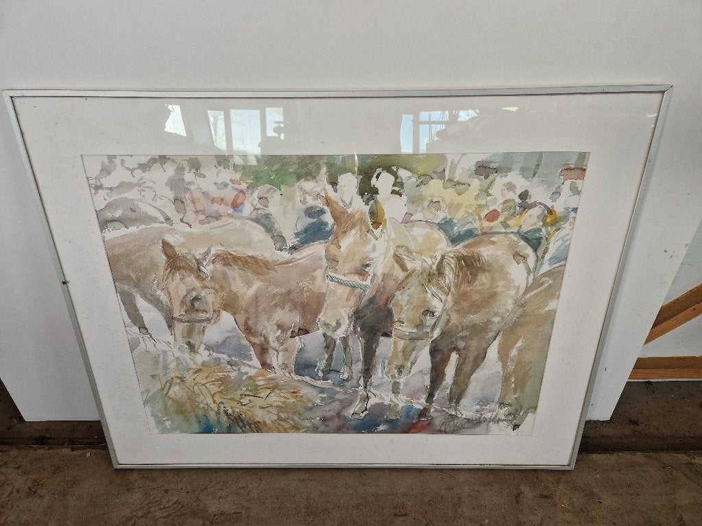 Peter Hofland aquarel paarden, Dieren, Aquarel, Papier, Ophalen