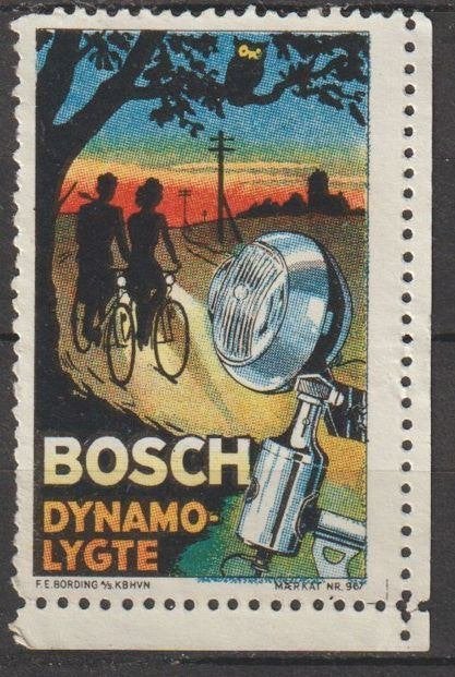 Denemarken sluitzegel reclame Bosch fietsdynamo's, Ophalen of Verzenden, Denemarken, Postfris