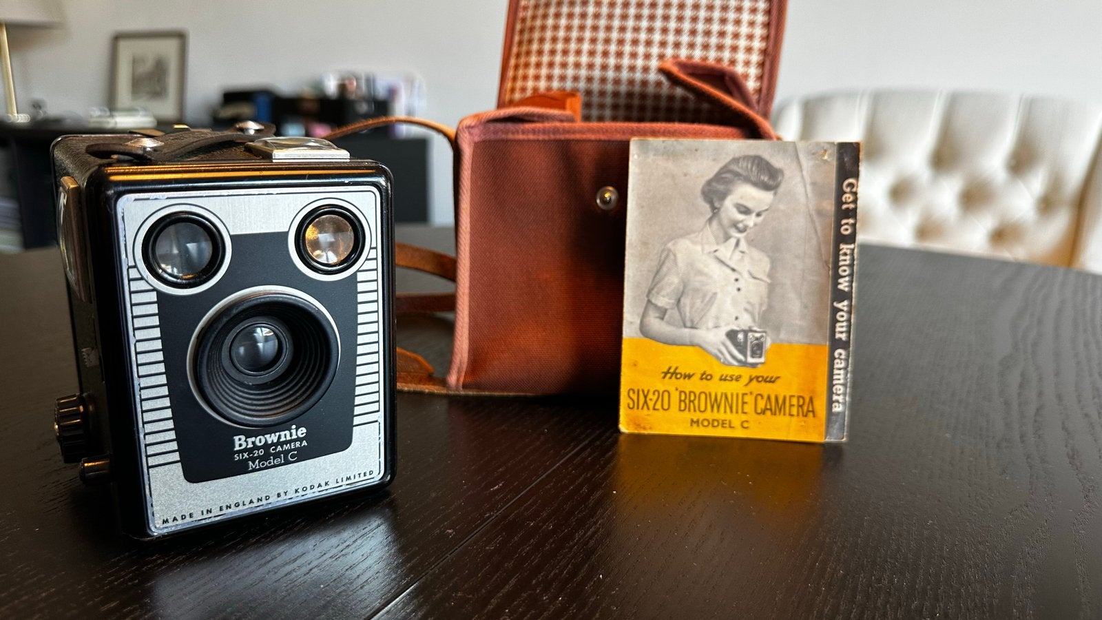 Vintage Kodak Brownie Six-20 Camera Model C met tasje, Ophalen of Verzenden, Gebruikt, Compact, Kodak