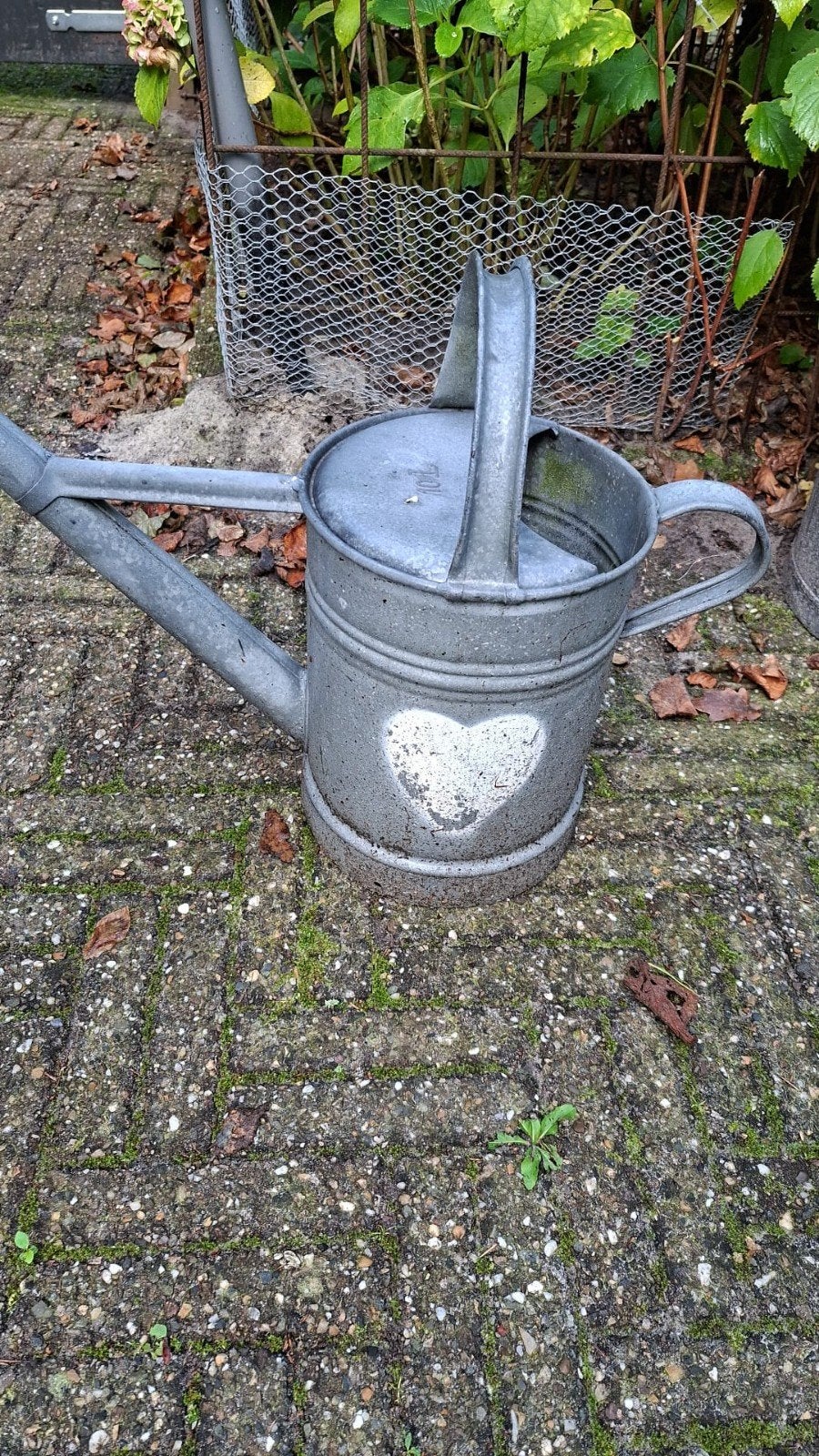Vintage metalen gieter met hartdecoratie, Ophalen, Gebruikt, Metaal