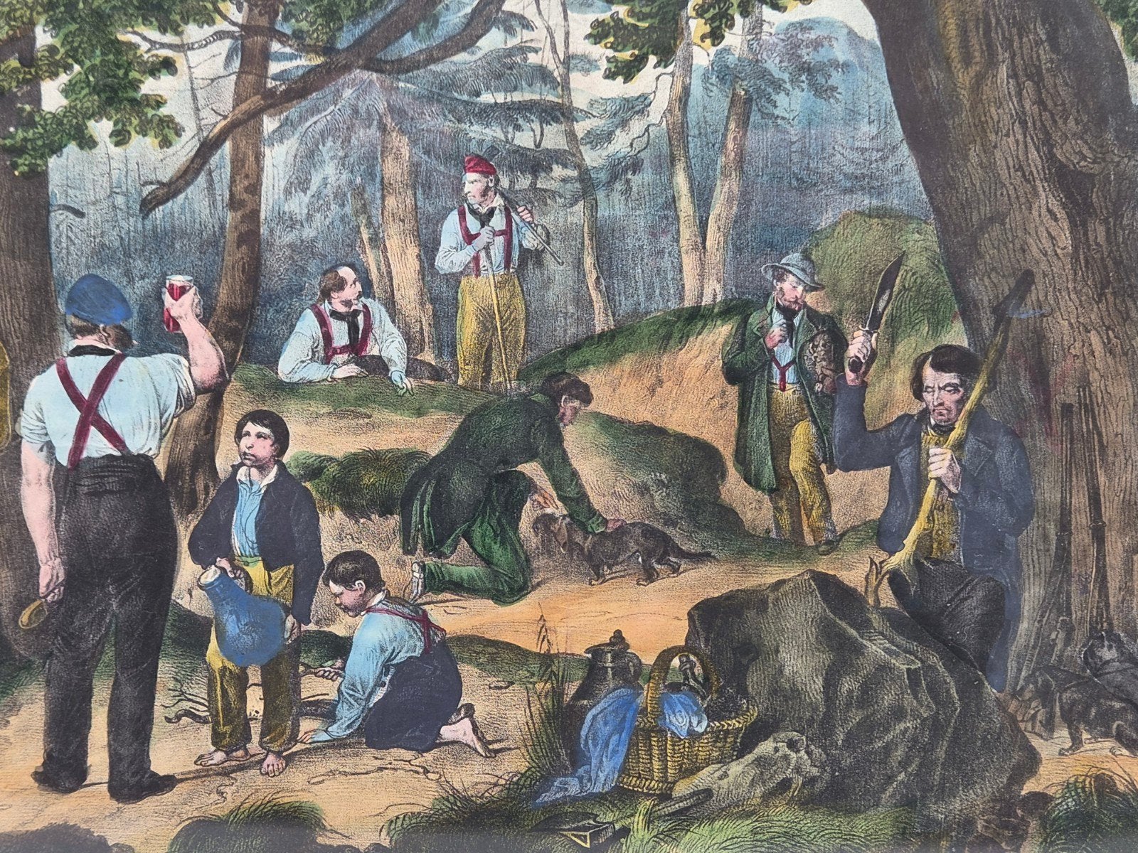 Antieke prent 'De Jacht op Vossen' (Terrier de Renards), Antiek en Kunst, Ophalen of Verzenden, Prent, Ingelijst
