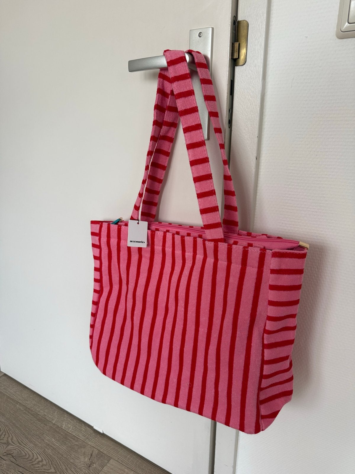 Roze/rode gestreepte shopper met rits en voering, Ophalen of Verzenden, Nieuw, Roze, Shopper