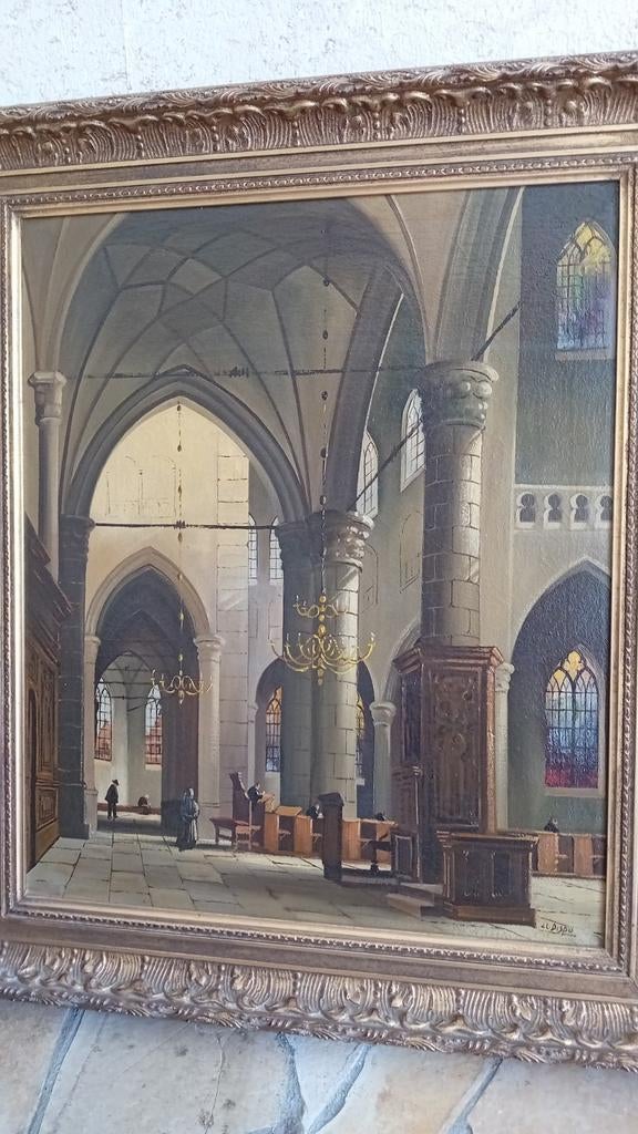 Jacobus Lambertus Dispo schilderij kerkgezicht, Antiek en Kunst, Kunst | Schilderijen | Klassiek, Ophalen