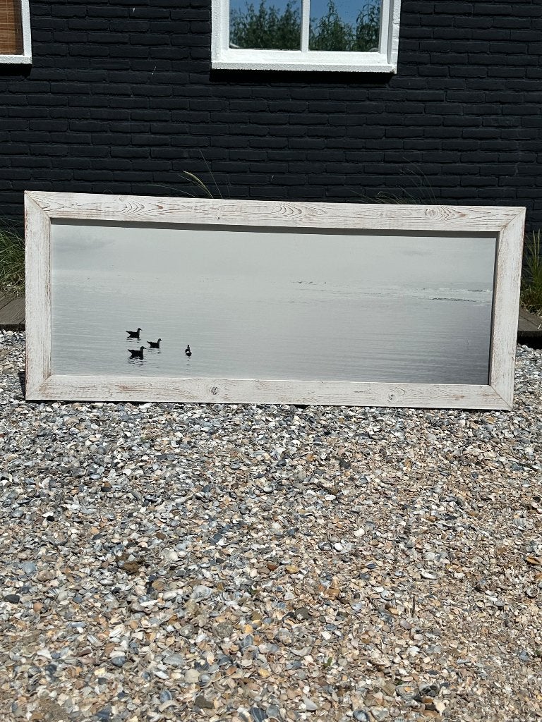 Zwart wit foto van zeegezicht met meeuwen, Ophalen, Oorspronkelijke maker, 125 cm of meer, Zo goed als nieuw