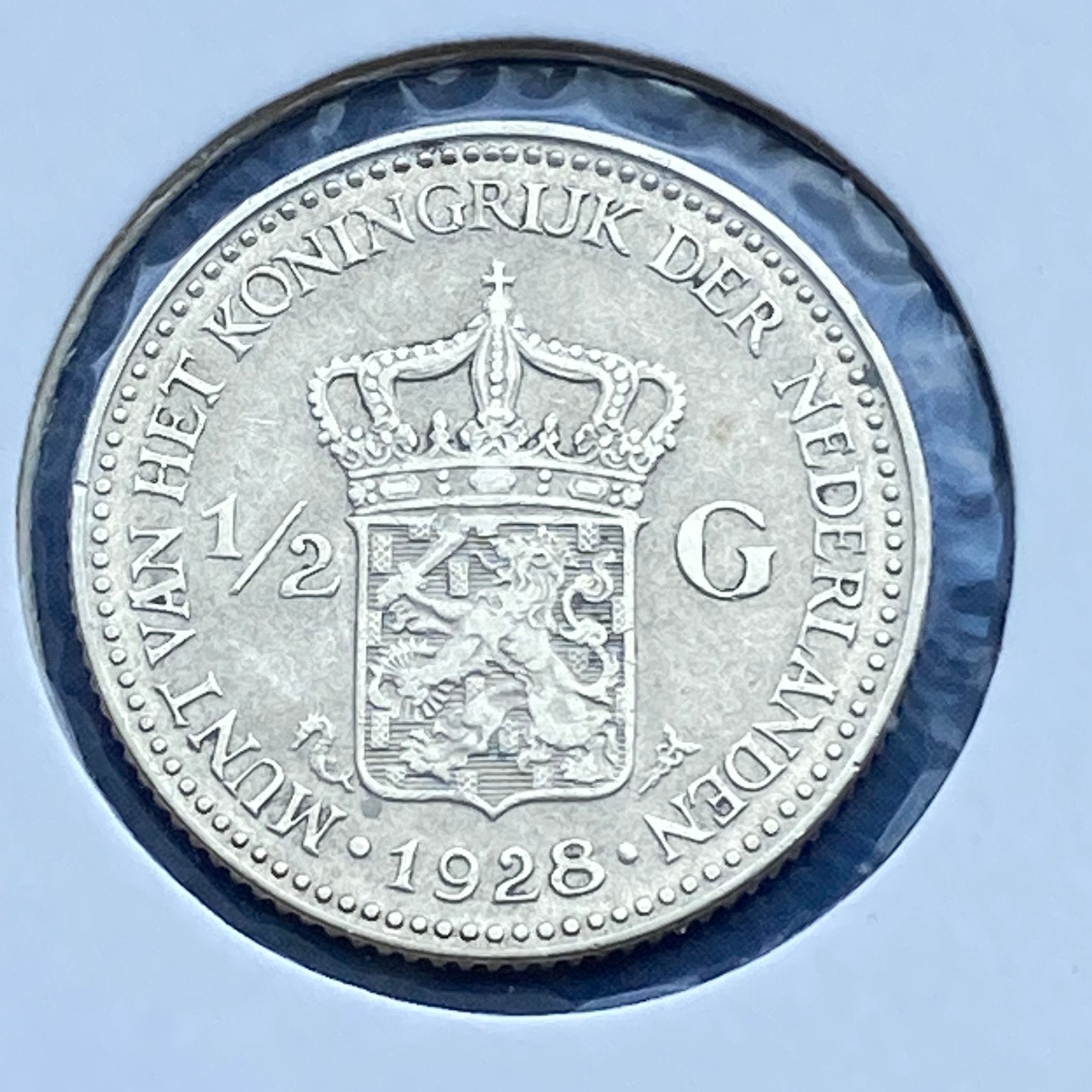 Halve Gulden Zilver uit 1928 van Wilhelmina, ½ gulden, Verzenden, Zilver, Koningin Wilhelmina