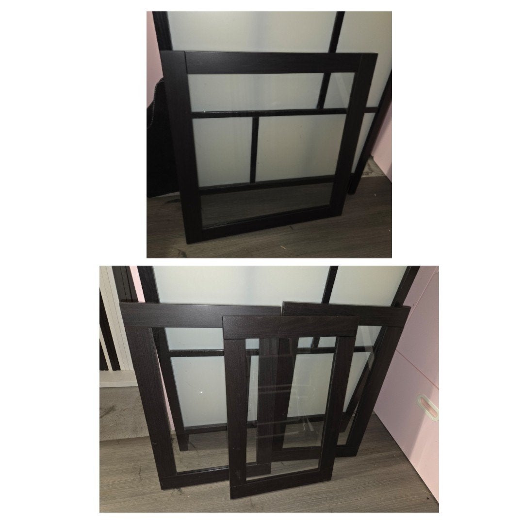 SINDVIK Vitrinedeur zwartbruin/helder glas 60x64 en 60x38 cm, Ophalen, Minder dan 50 cm, Gebruikt, Overige houtsoorten
