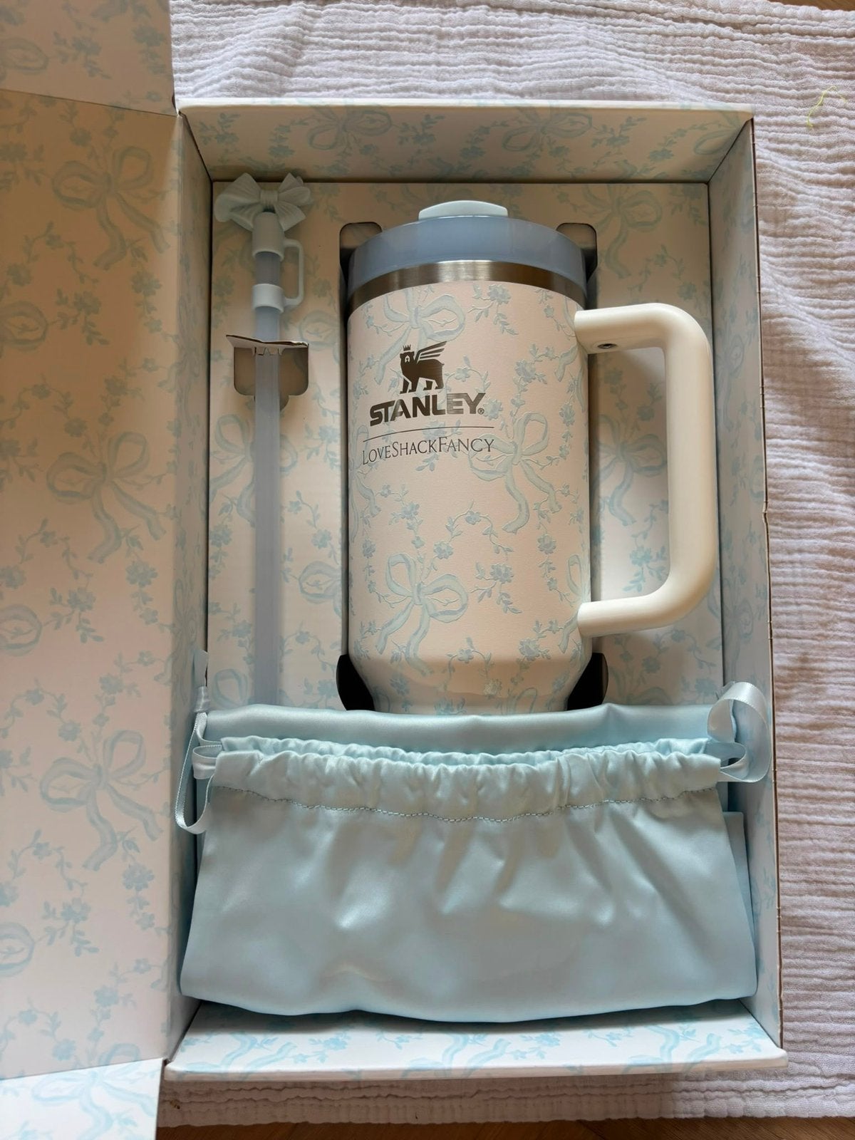NIEUW! Stanley LoveShackFancy cup beker fles 40OZ blauw, Ophalen of Verzenden, Nieuw