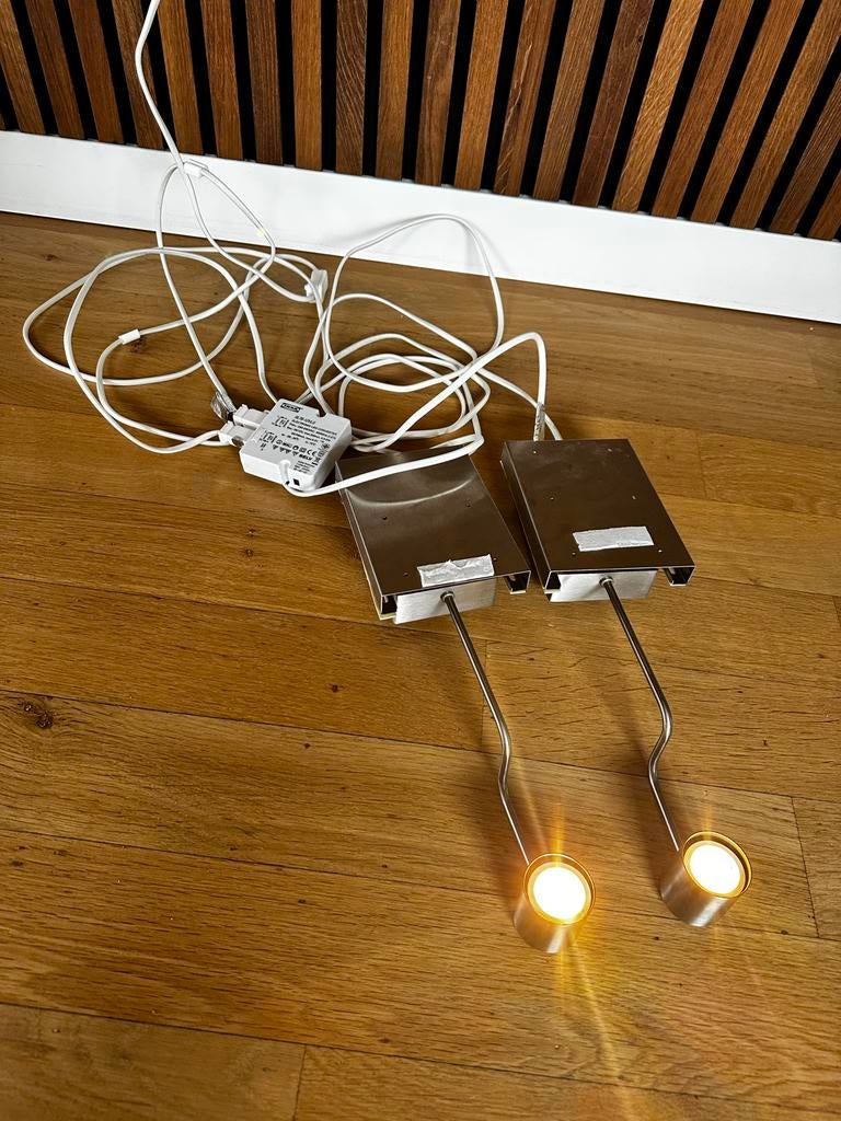 2x Ikea GRUNTAL LED kastlampjes rvs, Gebruikt, Metaal of Aluminium, Ophalen of Verzenden, Led