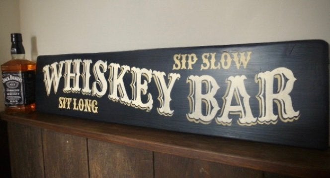Handgeschilderd houten whiskey bar bord/ whisky / pub, Hout, 13 cm, Ophalen of Verzenden, 65 cm