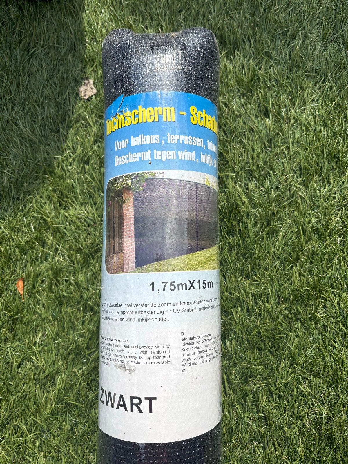 Zwart Balkon Tochtscherm/Schaduwnet 1.75m x 15m, Tuin en Terras, Ophalen, Kunststof, Nieuw, 200 cm of meer