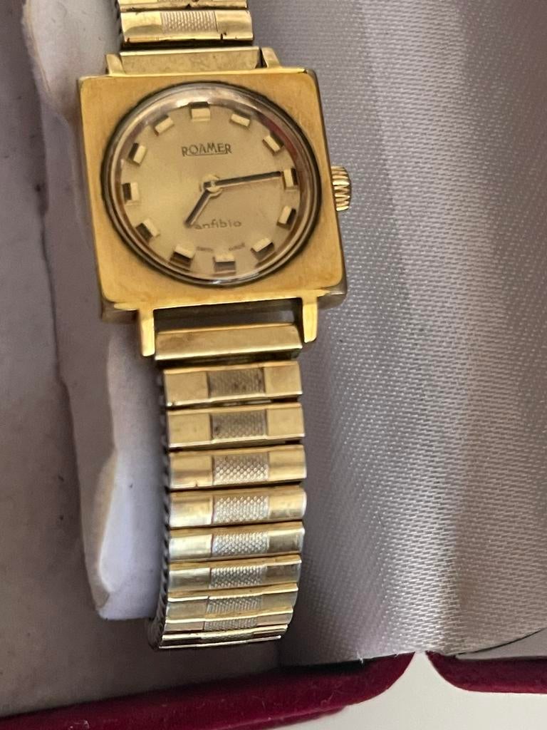 Roamer Anfibio vintage Zwitsers mechanisch dameshorlog, Ophalen of Verzenden, Zo goed als nieuw, Leer, Overige merken