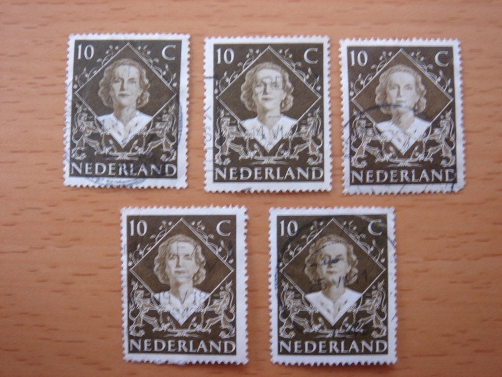Inhuldiging Koningin Juliana 1948 NVPH 506 5x  Gestempeld, Ophalen of Verzenden, Na 1940, Gestempeld