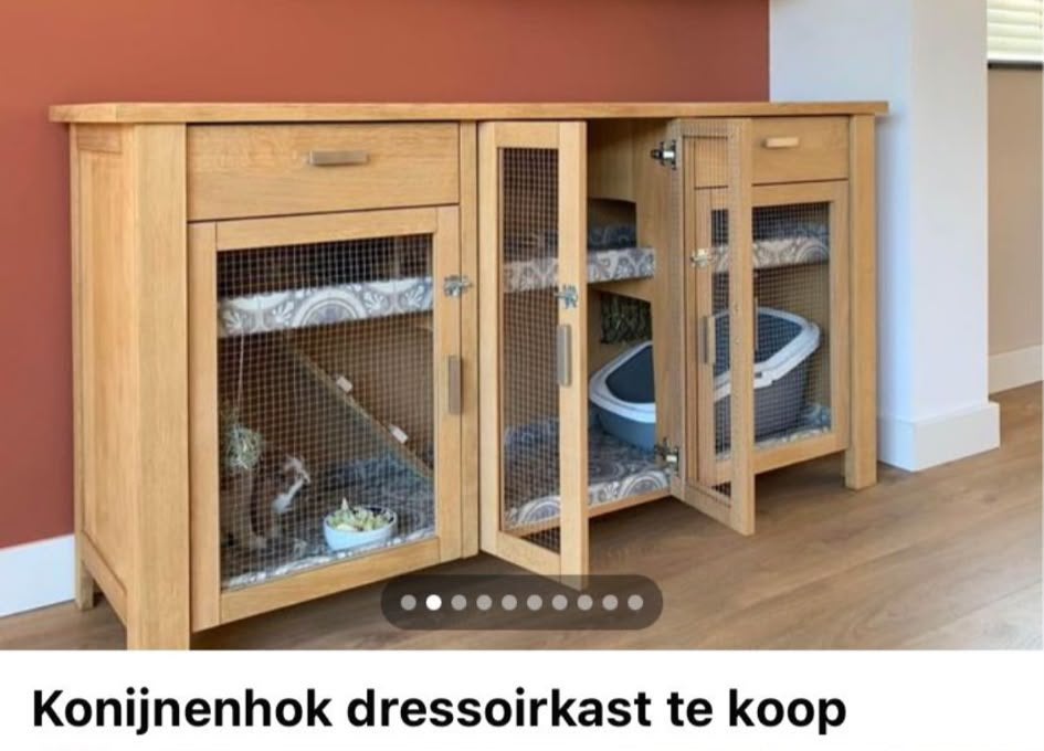 Konijnenhok/verblijf in omgebouwd dressoir, Dieren en Toebehoren, Ophalen, 90 cm of meer, Konijn, Hok