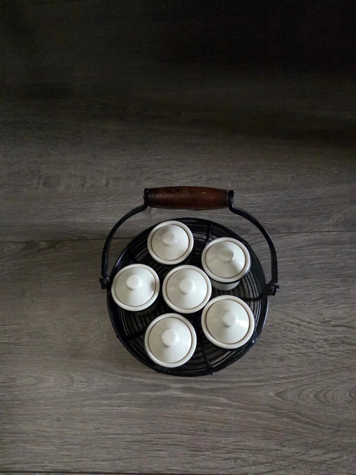 Set van 6 kruidenpotjes in metalen mandje, Ophalen, Steen/keramiek, Wit, Overige typen