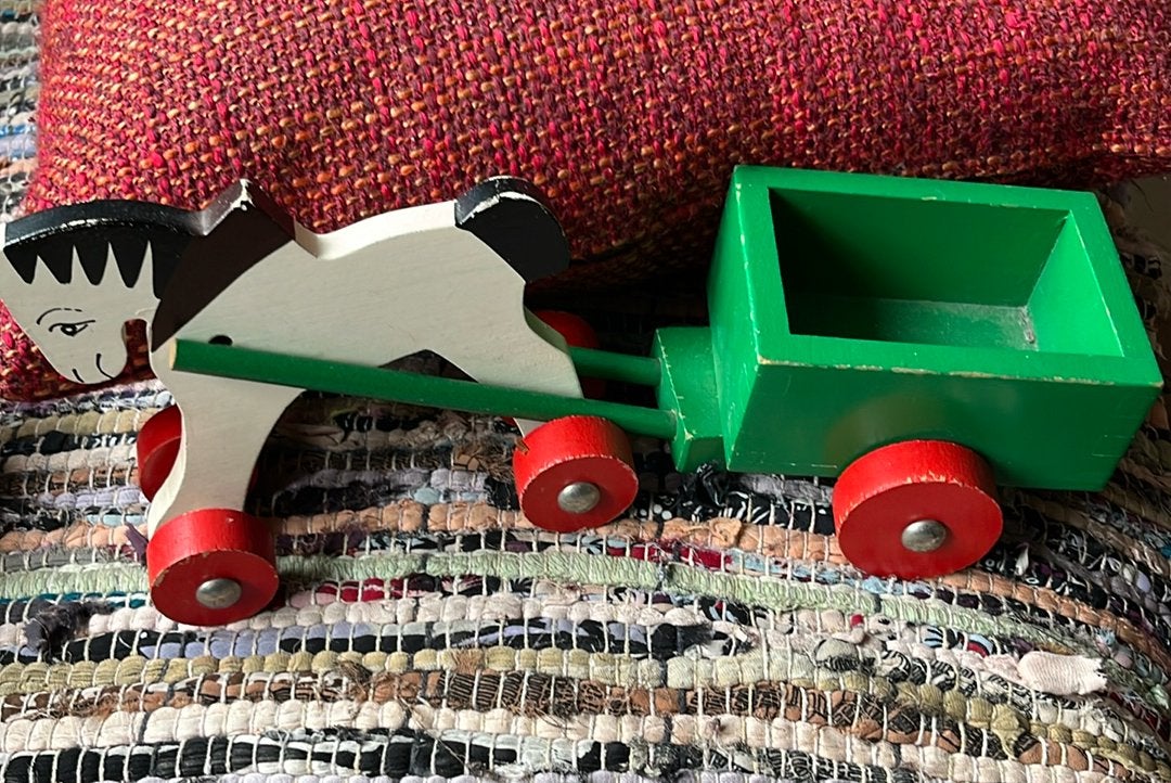 Vintage Houten Paard met Laadbak, Ophalen of Verzenden