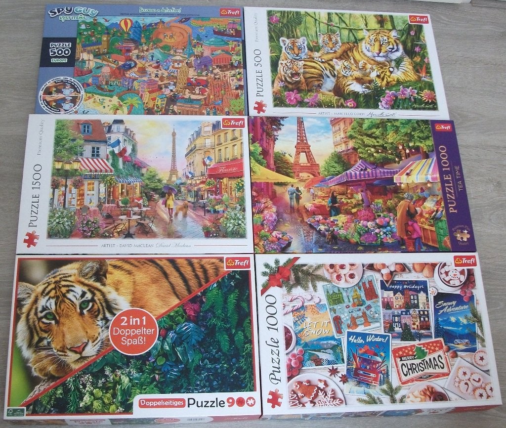 Diverse *** PUZZELS TREFL *** 6 stuks, Ophalen of Verzenden, 500 t/m 1500 stukjes, Zo goed als nieuw, Legpuzzel