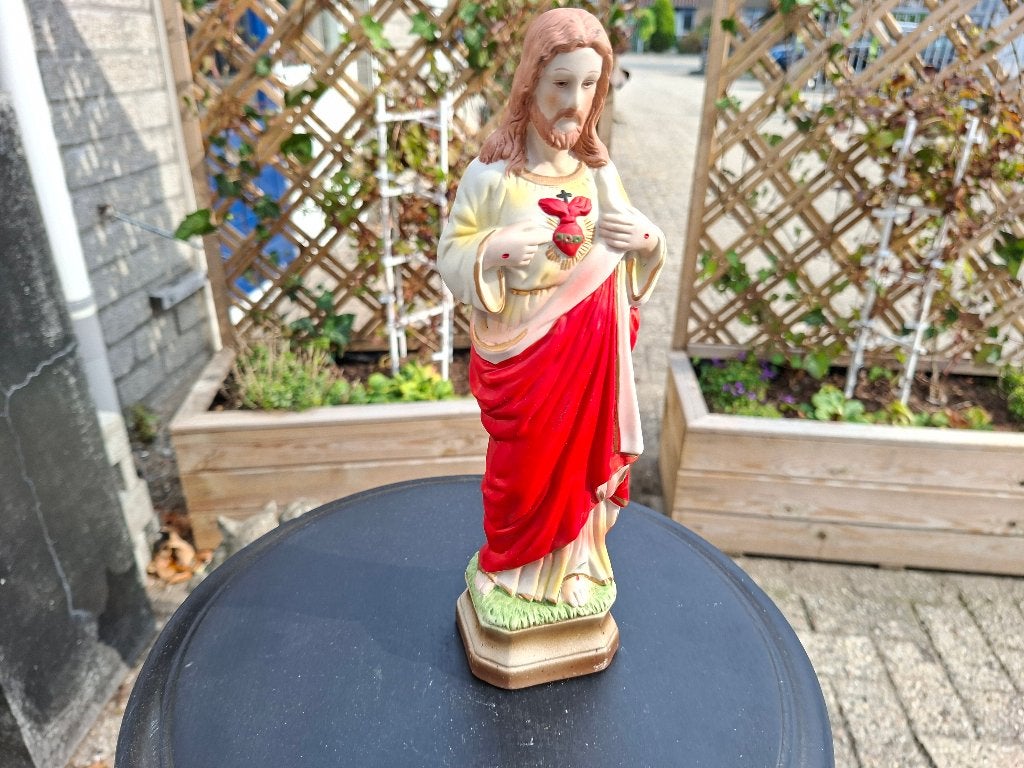 antiek heilig hart porseleinen jezus beeld met hart, Antiek en Kunst, Antiek | Religie, Ophalen of Verzenden