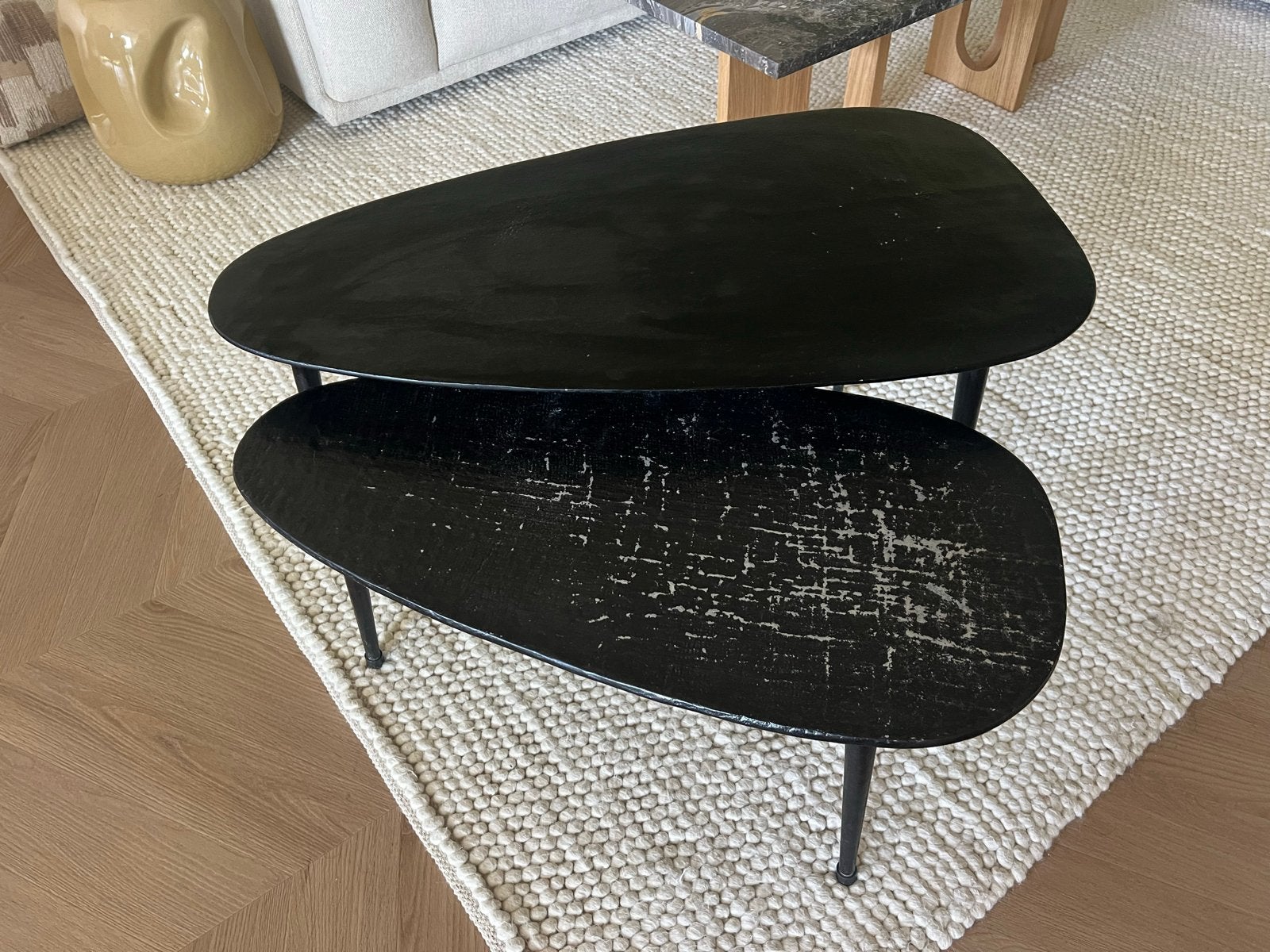 Set van 2 metalen salontafels - opknapper, Ophalen, Gebruikt, 50 tot 100 cm, Metaal