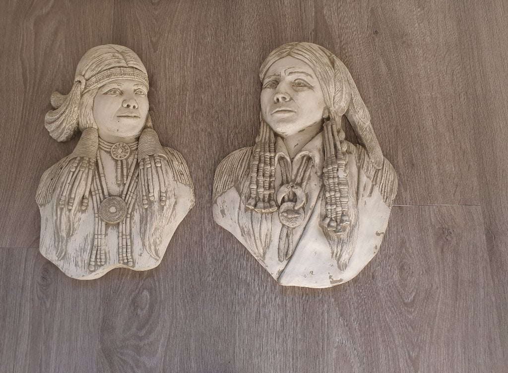 Nieuwe Indianen hoofden man en vrouw - 35x50 cm, Ophalen, Nieuw, Mens