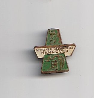 oude duitse brochespeld Deutsche Industriemesse Hannover '57, Ophalen of Verzenden, Gebruikt, Overige onderwerpen, Speldje of Pin