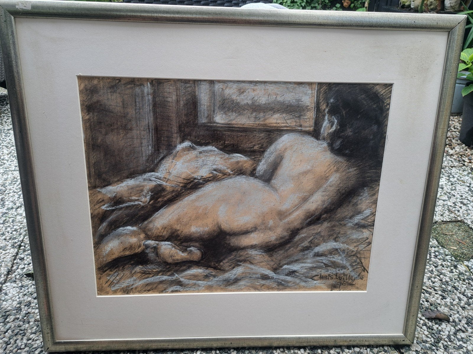 Naaktstudie van Chris Willemse, gesigneerd en ingelijst, Antiek en Kunst, Kunst | Tekeningen en Foto's, Ophalen of Verzenden, Tekening