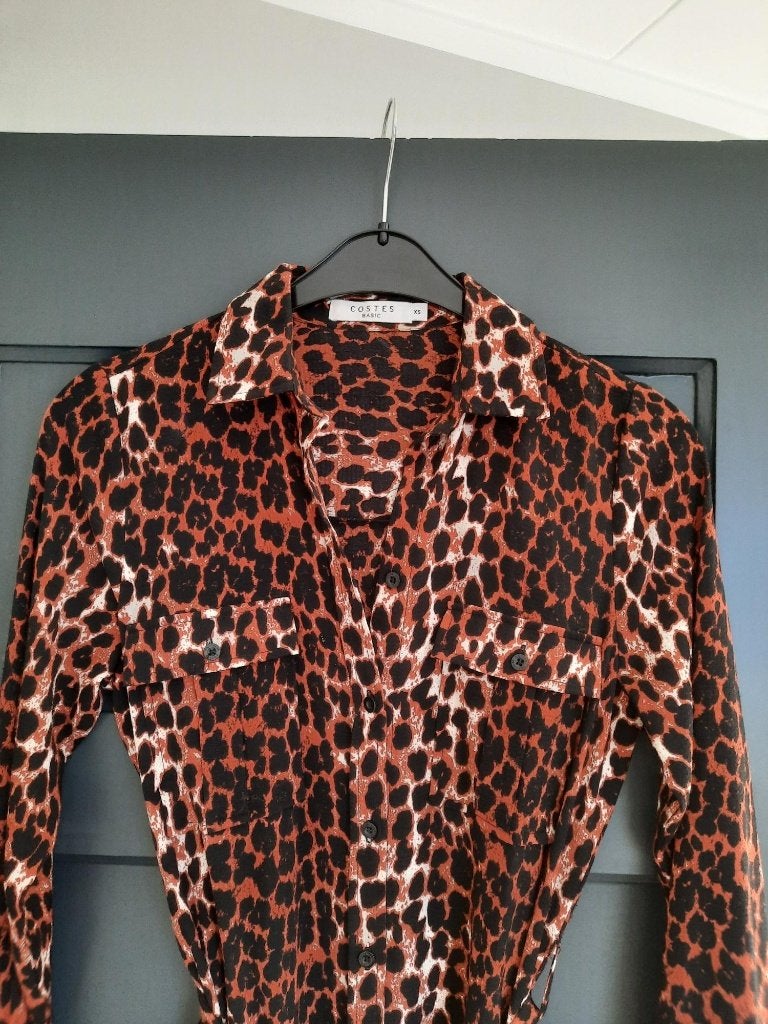 Prachtige blousejurk van Costes in panterprint, maat XS., Bruin, Ophalen of Verzenden, Zo goed als nieuw, Costes