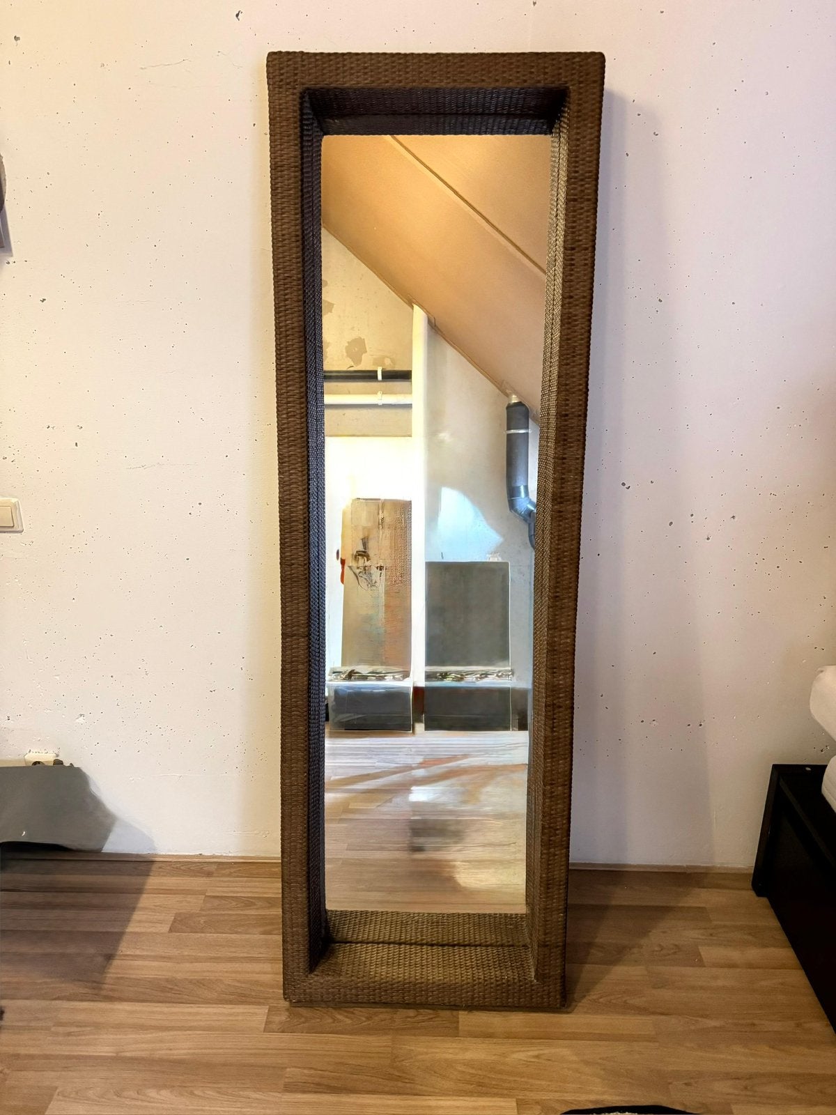 Grote IKEA MELBU passpiegel met rotan omlijsting, Ophalen, Zo goed als nieuw, 150 tot 200 cm, Rechthoekig