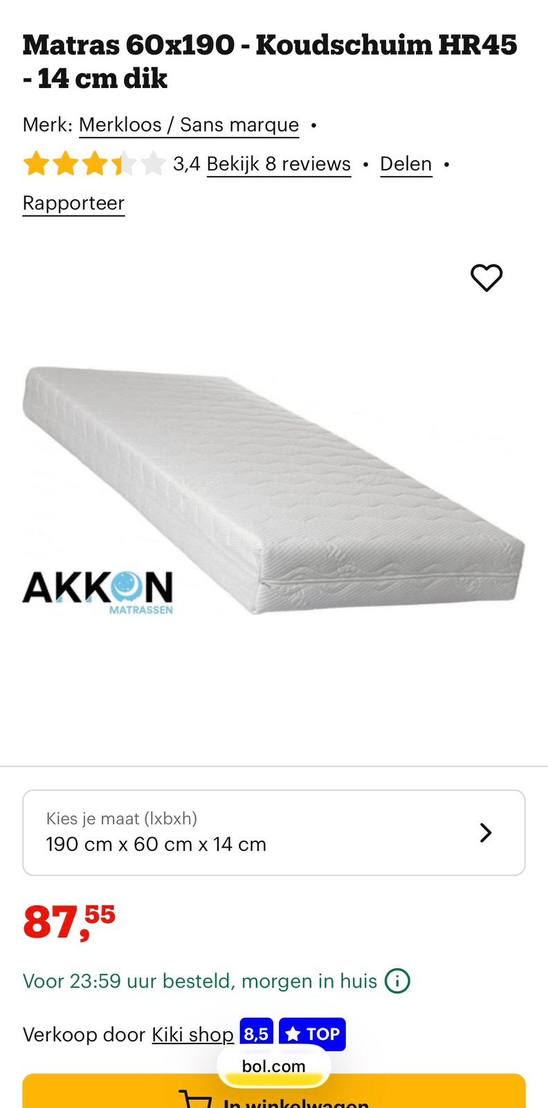 Smal matras (60x190) voor bijvoorbeeld caravan, Ophalen, Zo goed als nieuw