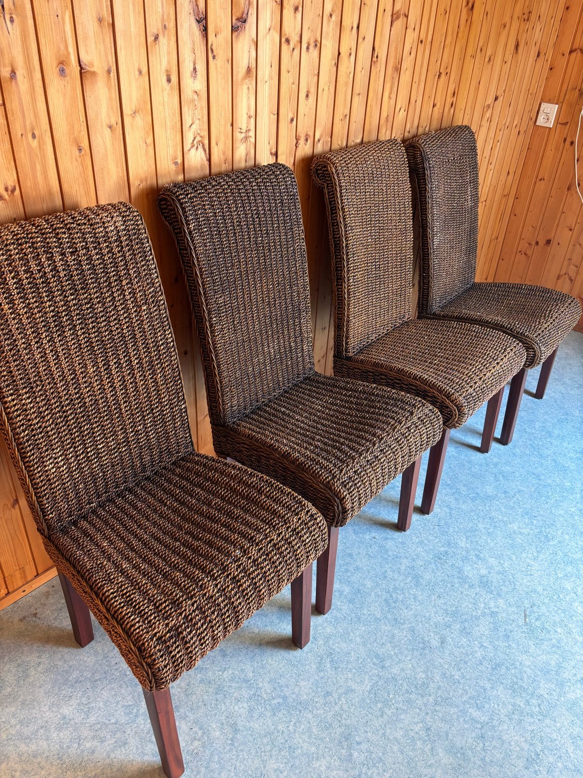 Set van 4 rotan eettafelstoelen GRATIS, Ophalen, Gebruikt, Bruin, Vier
