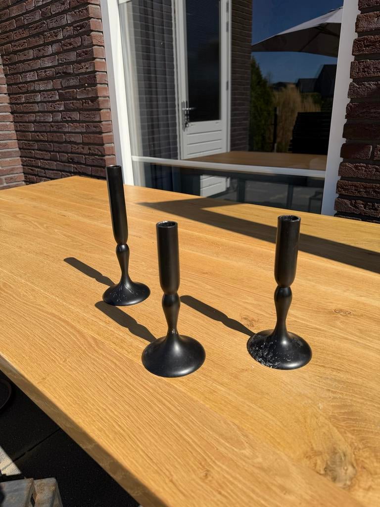 Set van 3 zwarte SIA kandelaars, Gebruikt, Zwart, Ophalen of Verzenden, Metaal