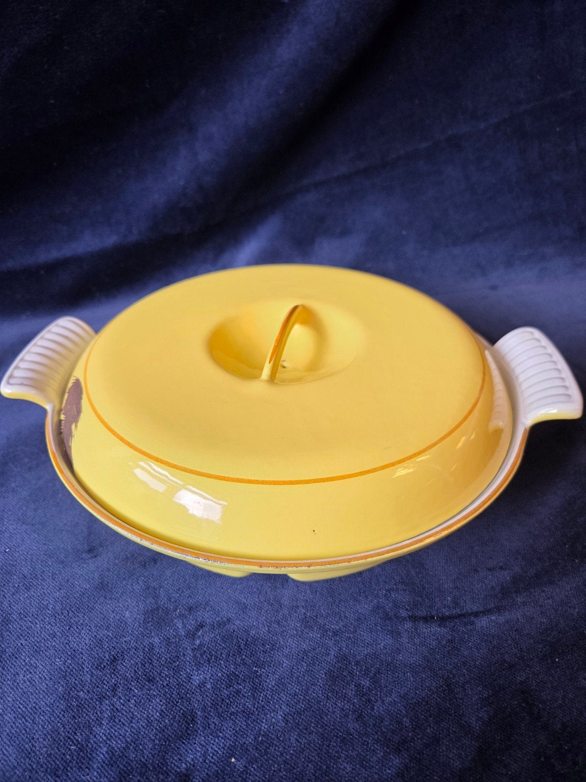 Vintage Dru emaille 3-vaks warmhoud/ovenpan - Geel, Ophalen