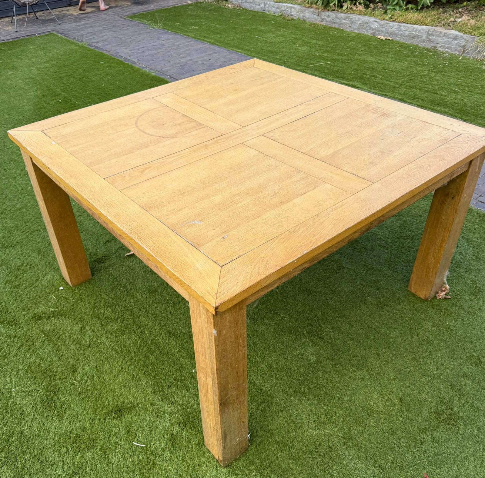 Massief licht eiken eettafel, Ophalen, Gebruikt, Vier personen, 100 tot 150 cm
